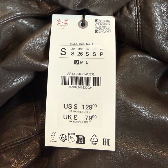 Zara Women's Brown Leather Bomber Jacket - Picture 8 of 8